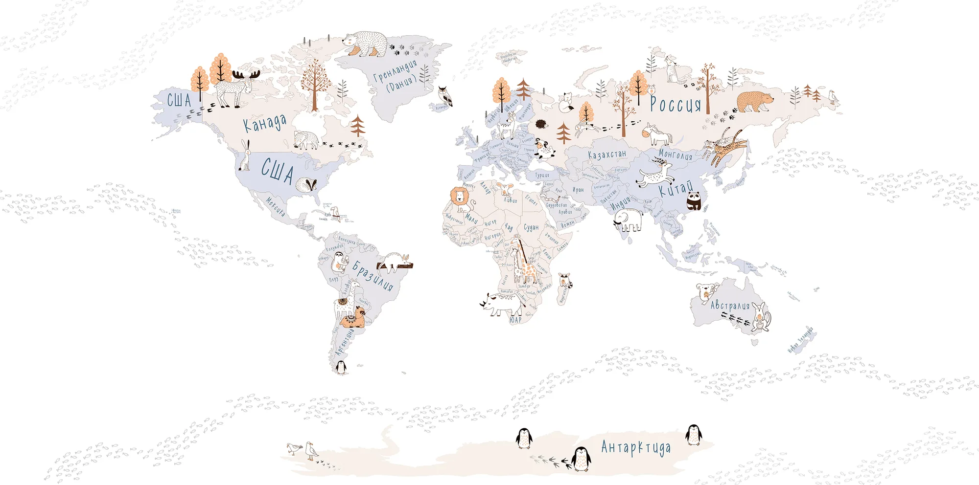 Фотообои Creativille CV-203216 (Doodle-style map with animals 203216)
