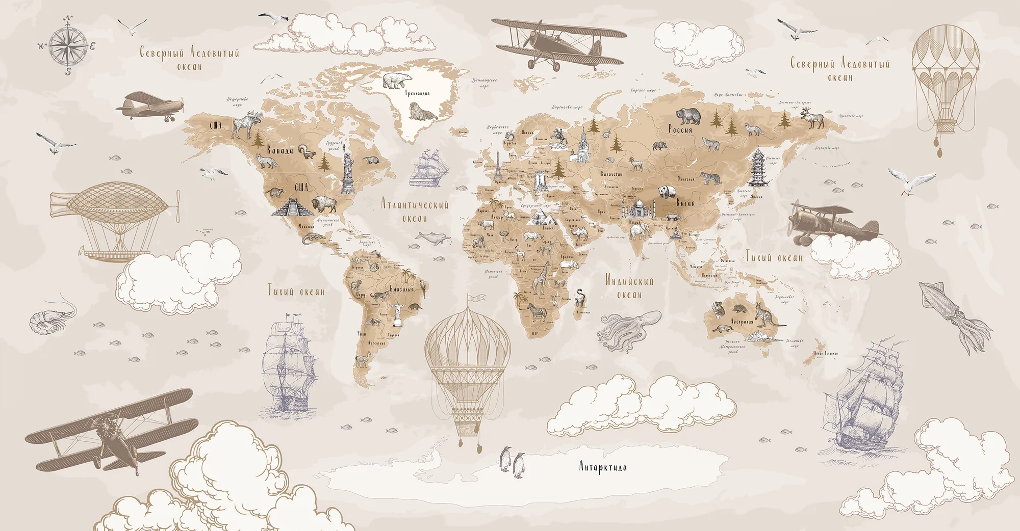 Фотообои Creativille CV-206206 (Engraving-style map 206206)