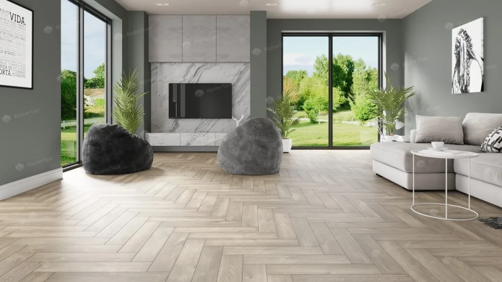 Клеевой кварцвинил LVT в интерьере — Alpine Floor Parquet LVT «Дуб натуральный отбеленный»