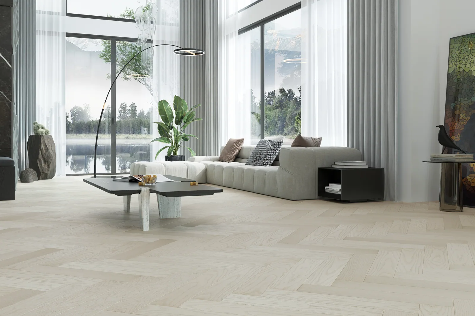 Fargo Quartz Parquet Английская Ёлка Дуб Песочный: в интерьере