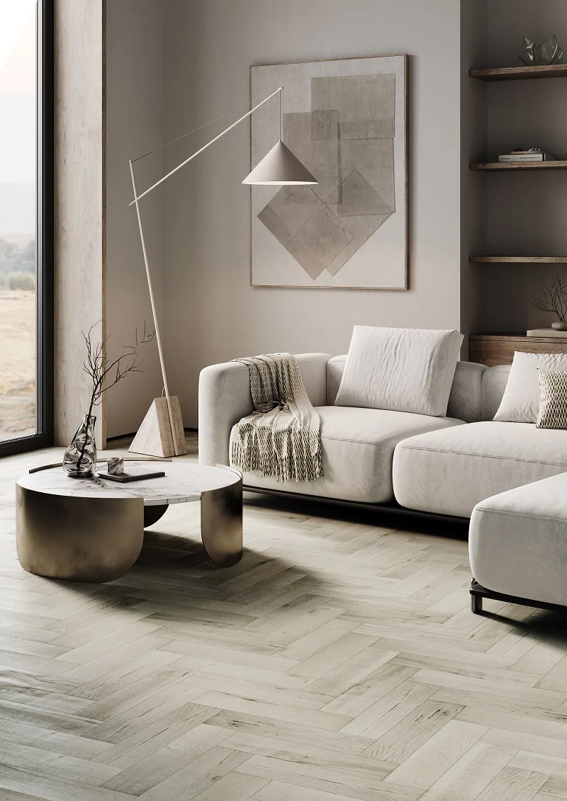 Fargo Herringbone Дуб Лондонский Туман: в интерьере