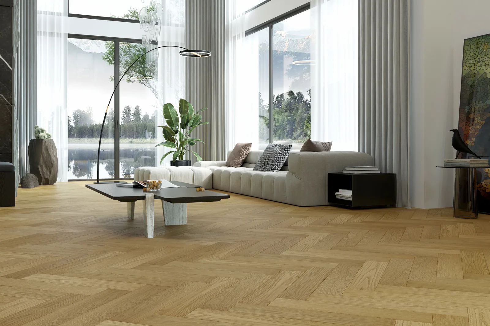 Fargo Quartz Parquet Английская Ёлка Дуб Медовый Раф: в интерьере