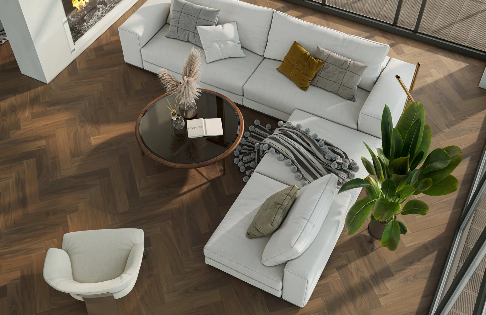Fargo Quartz Parquet Английская Ёлка Орех Американский: в интерьере