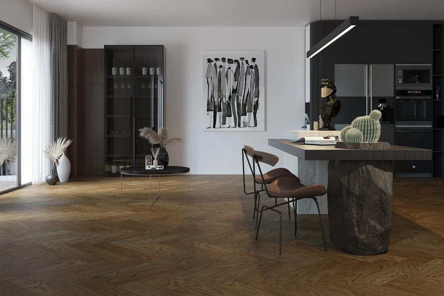 Fargo Quartz Parquet Английская Ёлка Дуб Брауни: в интерьере