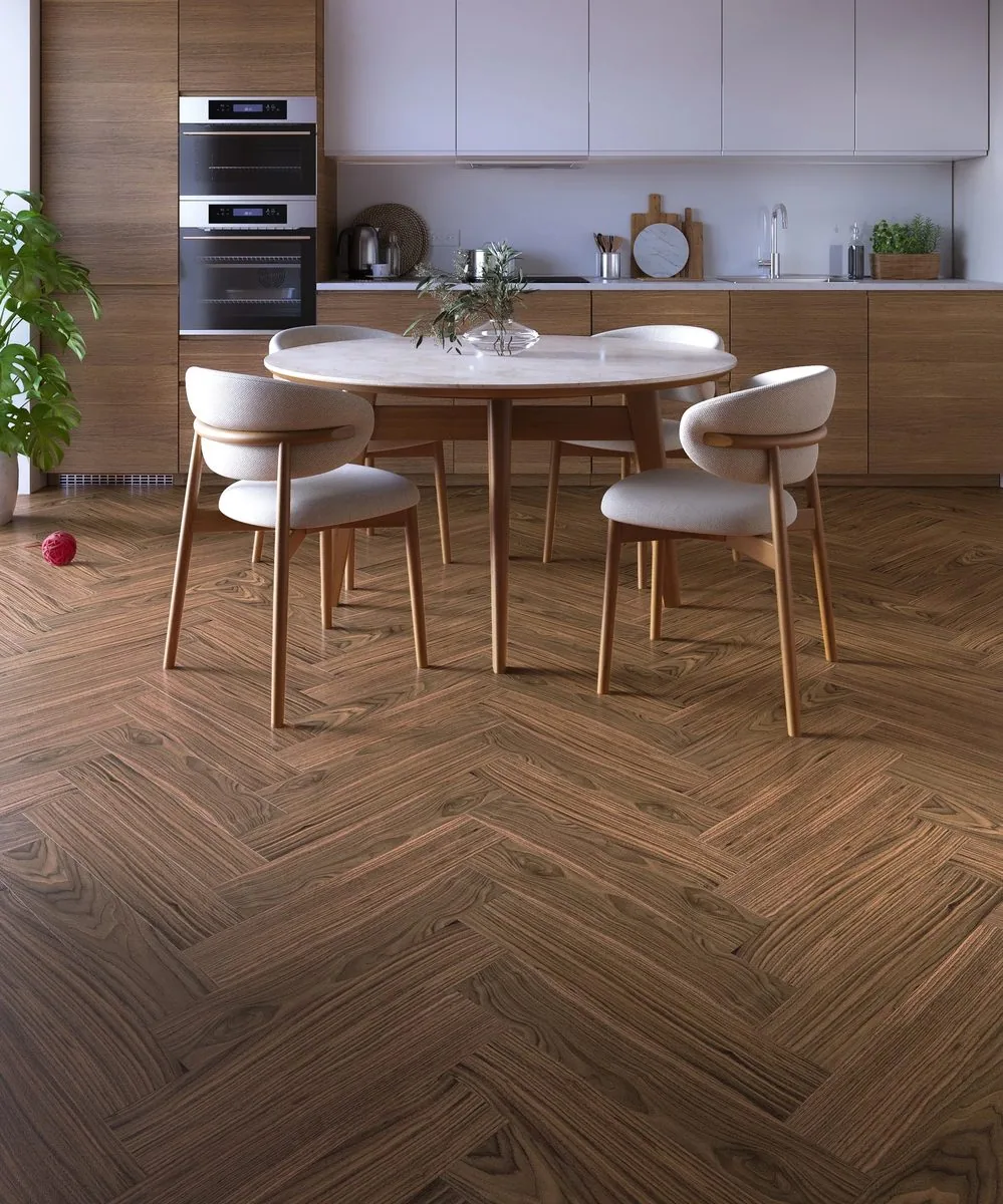 My Step Aqua Wood Herringbone Волнат: в интерьере