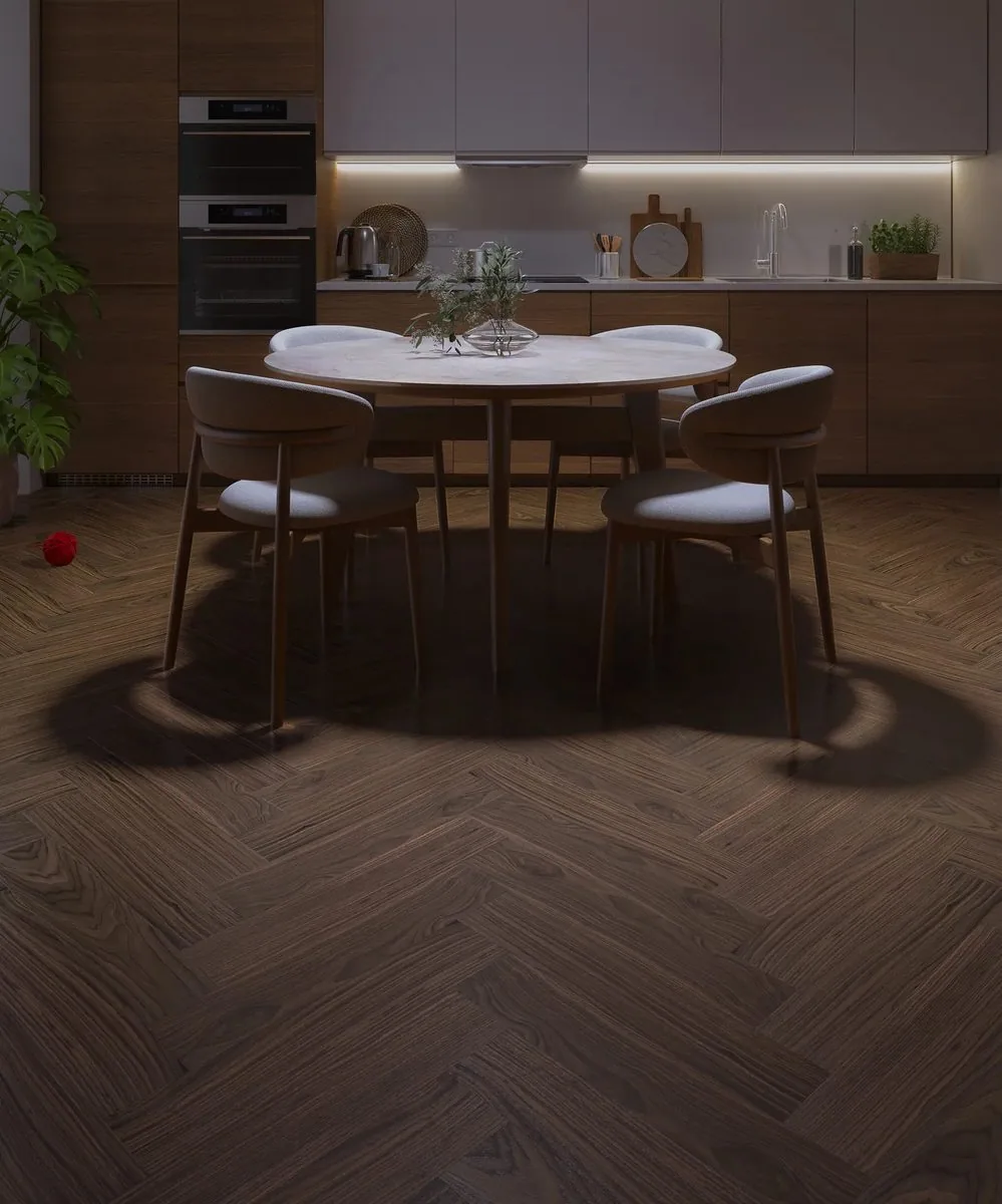 My Step Aqua Wood Herringbone Волнат: в интерьере