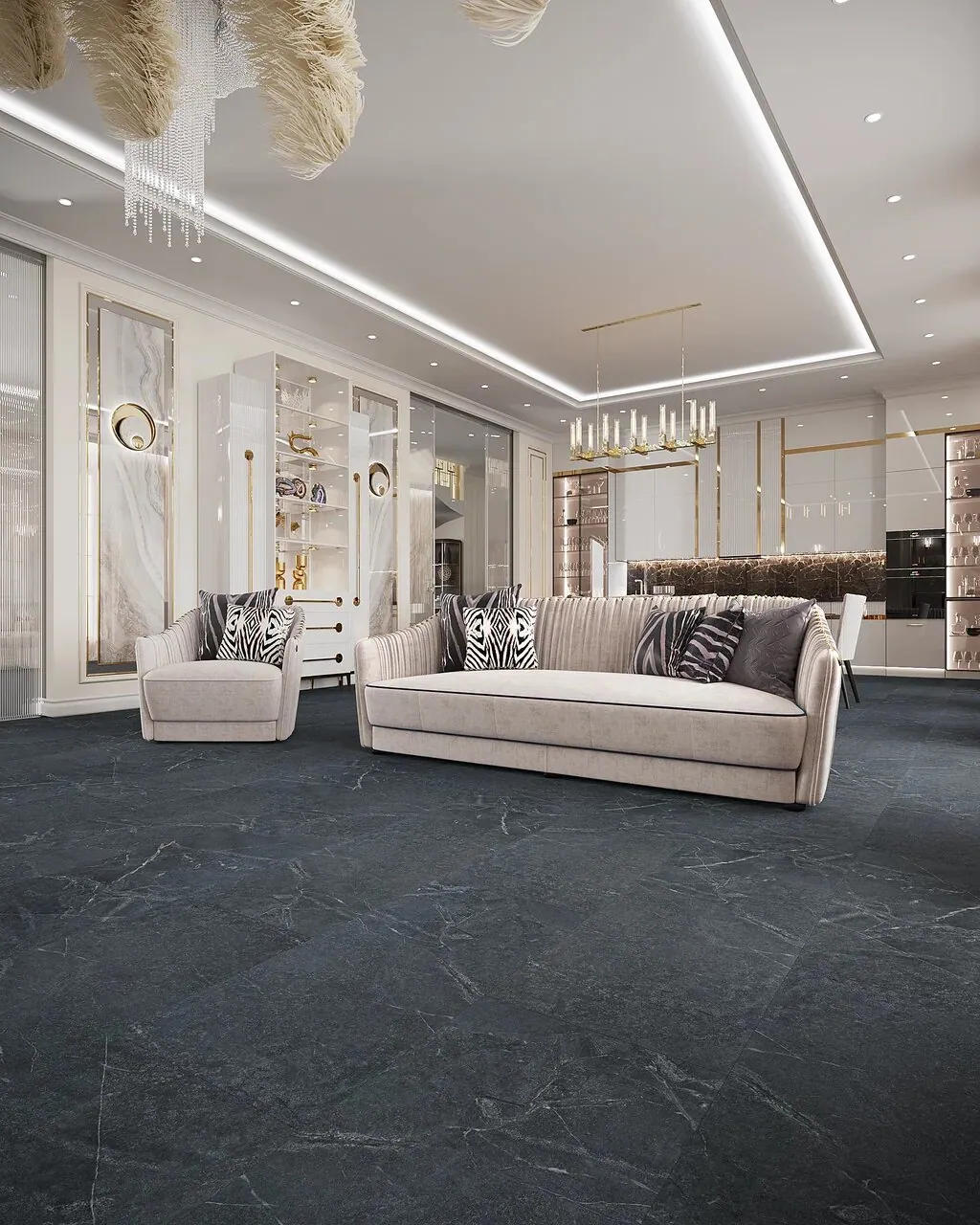 Vinilam Ceramo XXL Stone Glue Ионический Мрамор: в интерьере