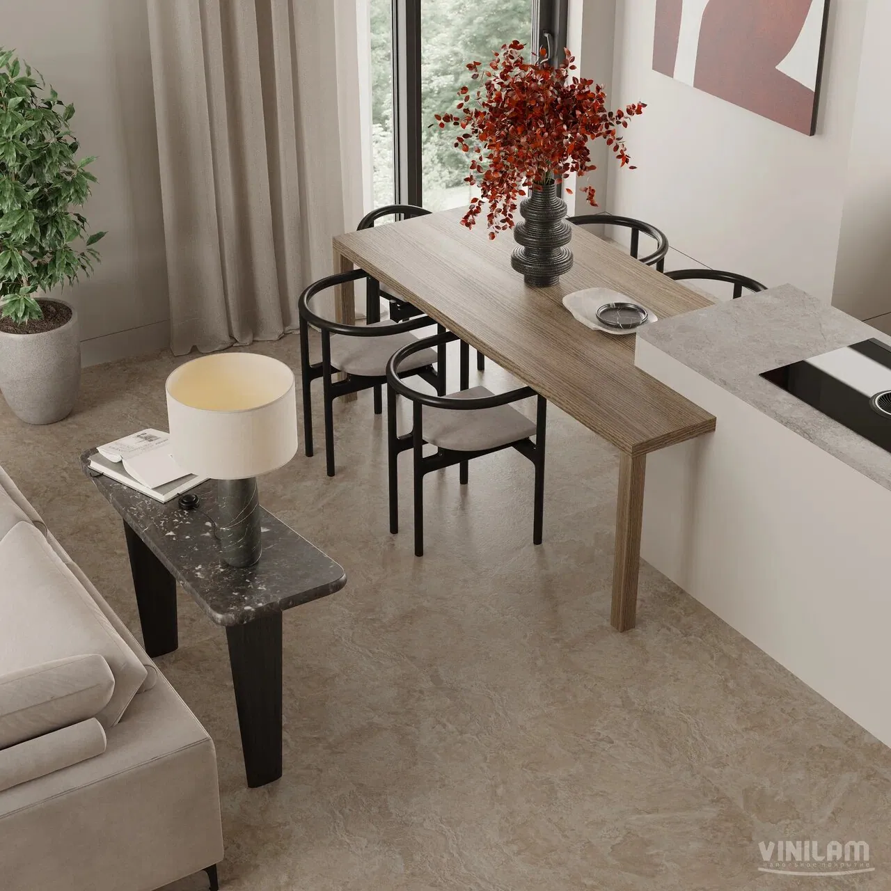 Vinilam Ceramo XXL Stone Glue Аравийский камень: в интерьере
