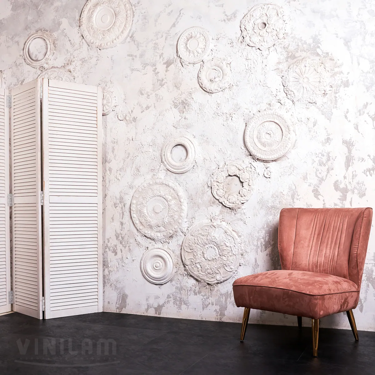 Vinilam Ceramo XXL Stone Glue Сланцевый черный: в интерьере