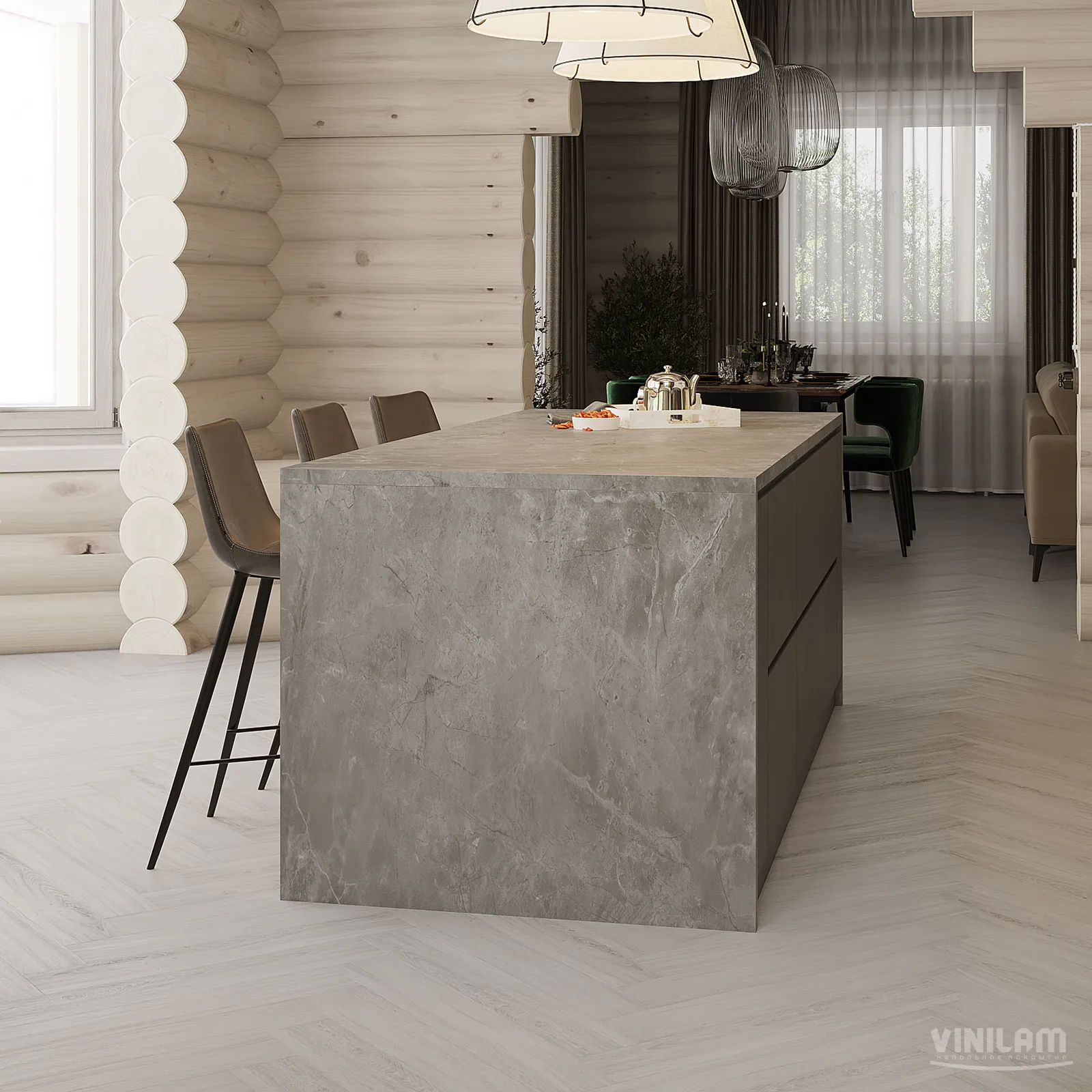 Vinilam Parquet Herringbone Click Паркет Санторини: в интерьере