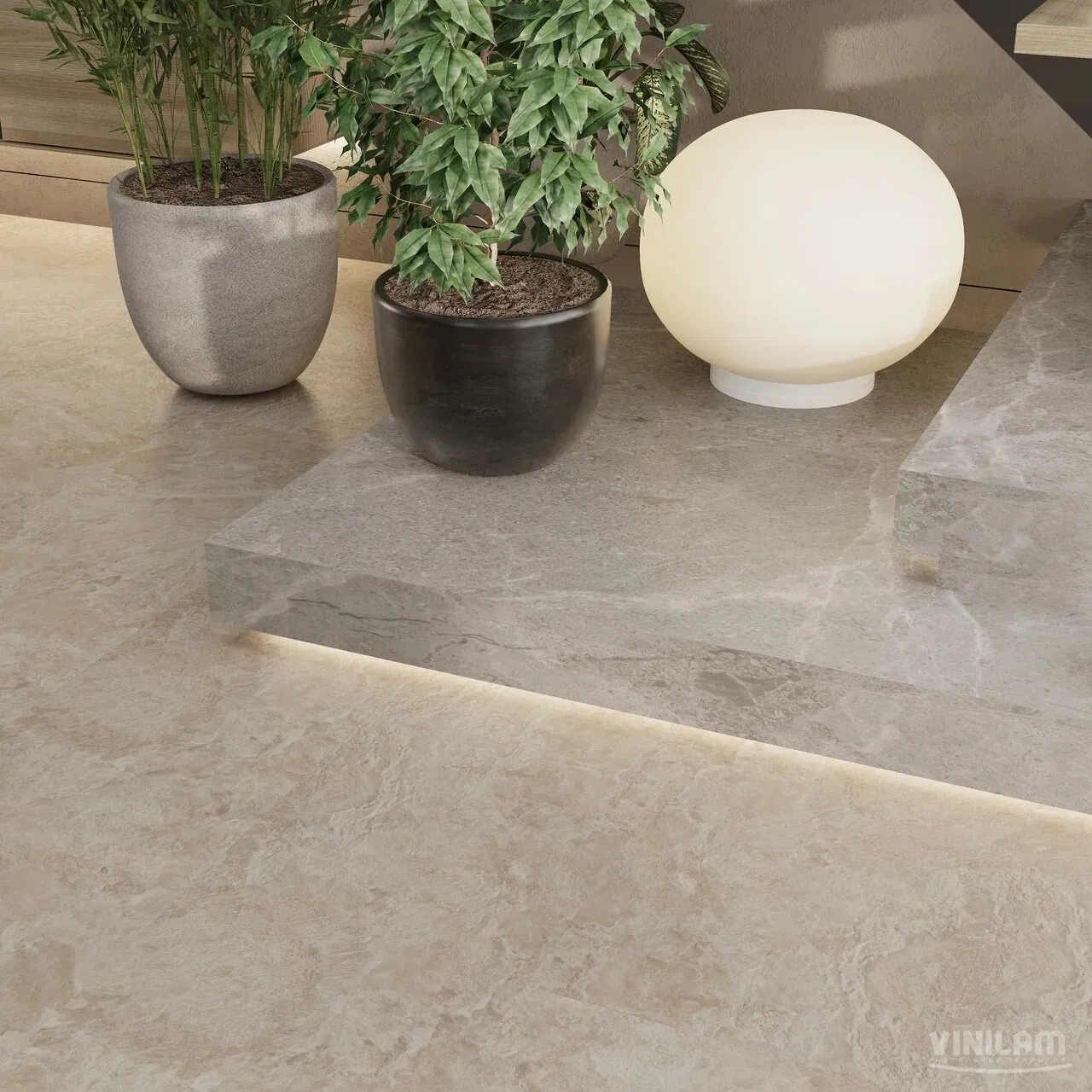Vinilam Ceramo XXL Stone Glue Аравийский камень: в интерьере