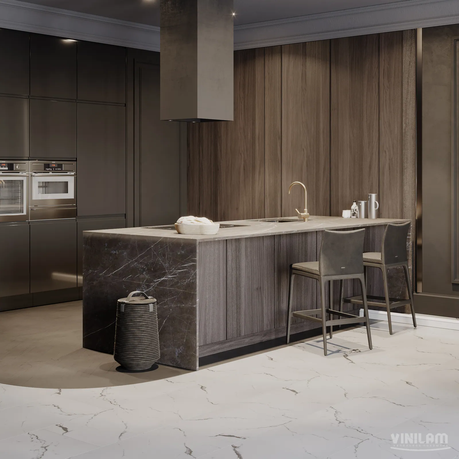 Vinilam Ceramo XXL Stone Click Итальянский мрамор: в интерьере