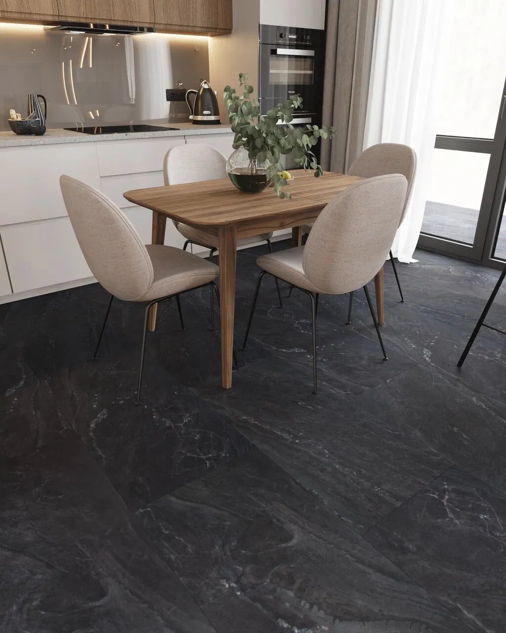 Vinilam Ceramo XXL Stone Glue Неаполитанский Черный: в интерьере