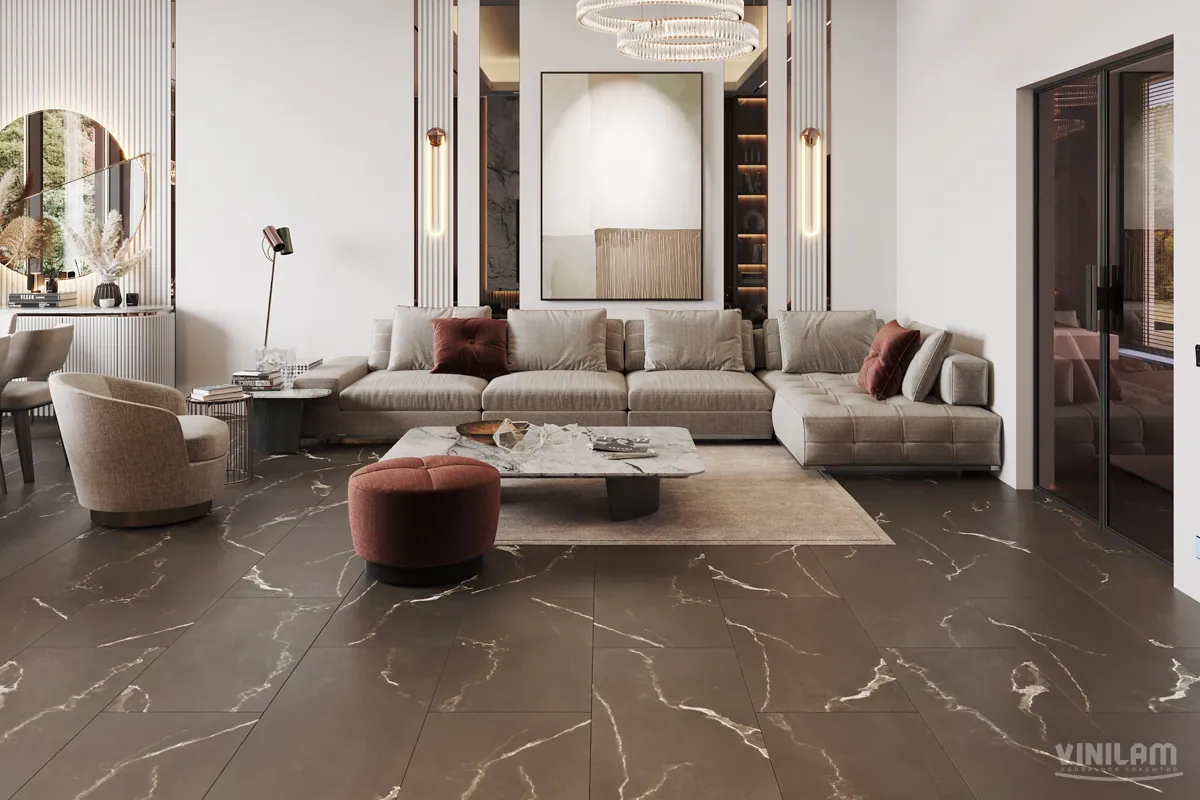 Vinilam Allure Stone Glue Эбонитовый Мрамор: в интерьере