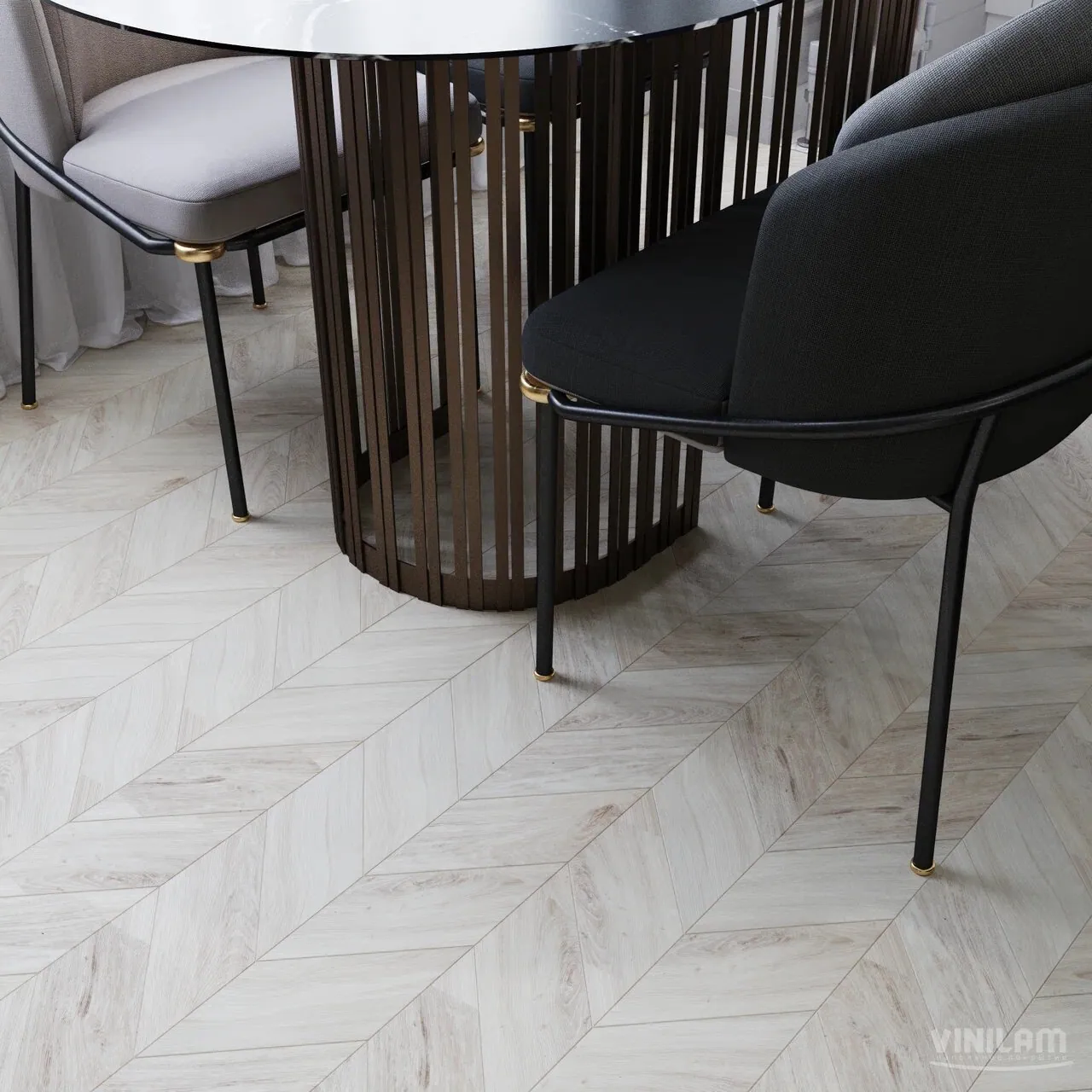 Vinilam Parquet Chevron Glue Шеврон Бриссак: в интерьере