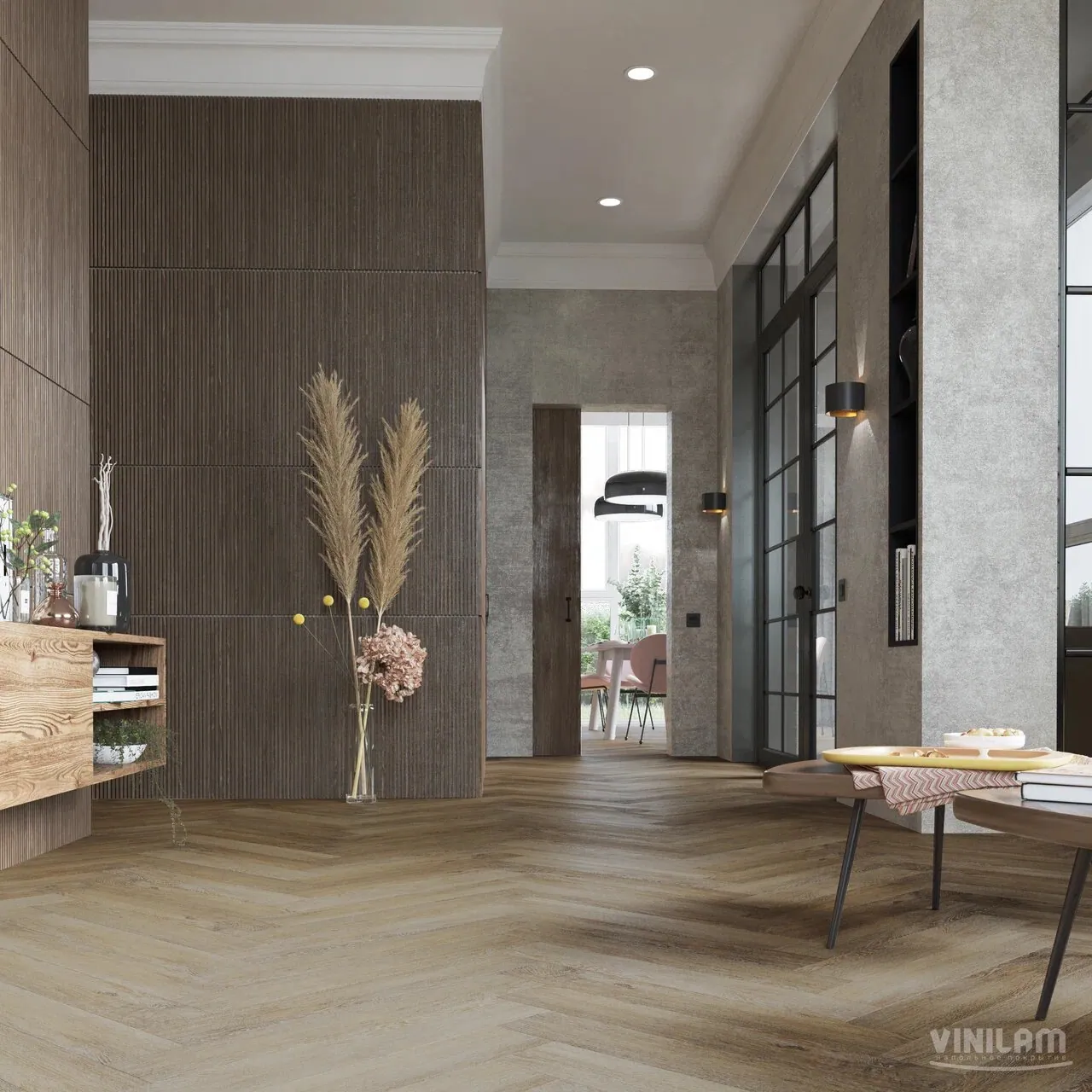 Vinilam Parquet Herringbone Click Паркет Тусон: в интерьере