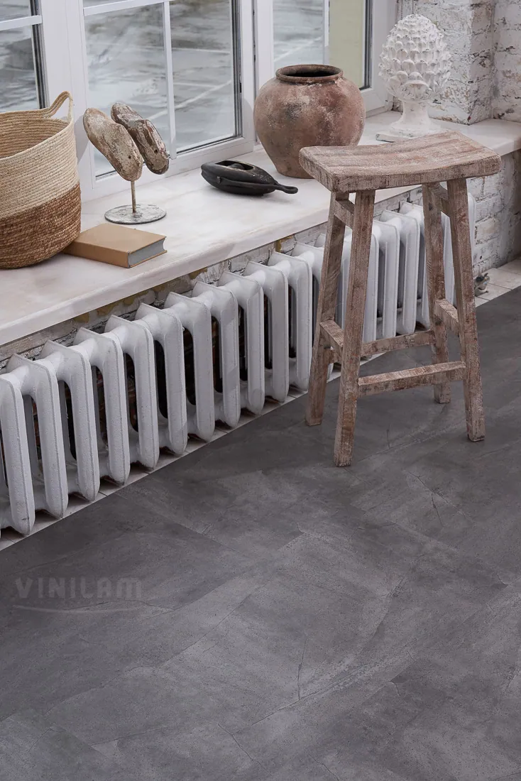Vinilam Ceramo XXL Stone Glue Серый бетон: в интерьере
