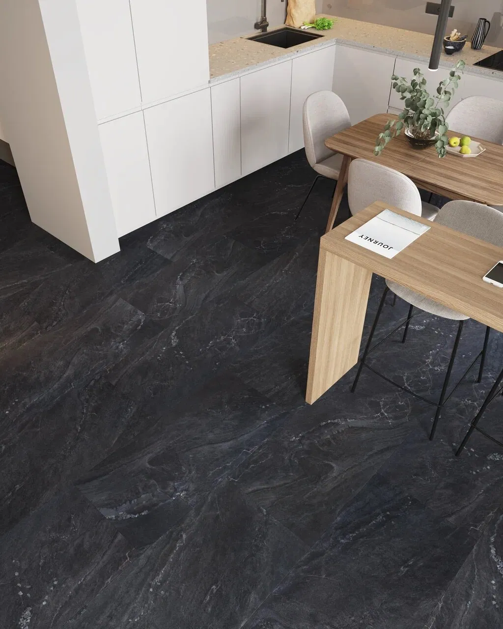 Vinilam Ceramo XXL Stone Glue Неаполитанский Черный: в интерьере