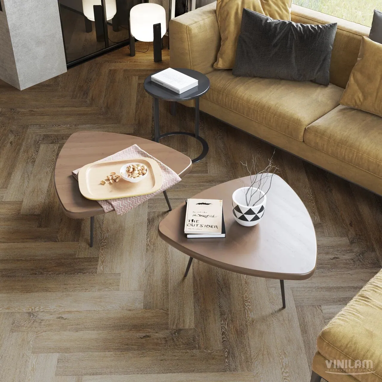 Vinilam Parquet Herringbone Click Паркет Тусон: в интерьере