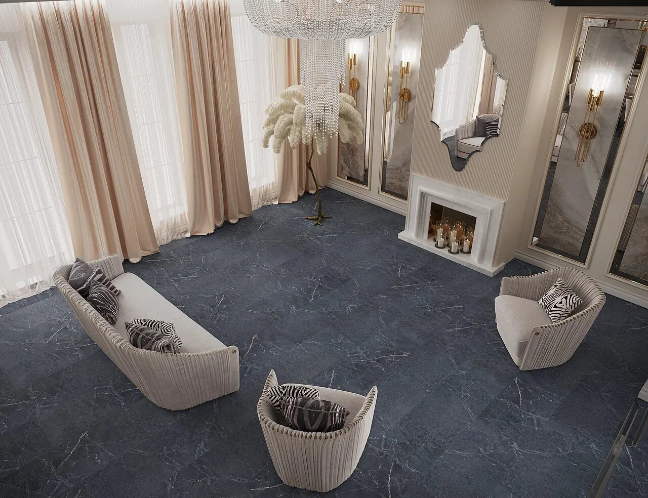 Vinilam Ceramo XXL Stone Glue Ионический Мрамор: в интерьере