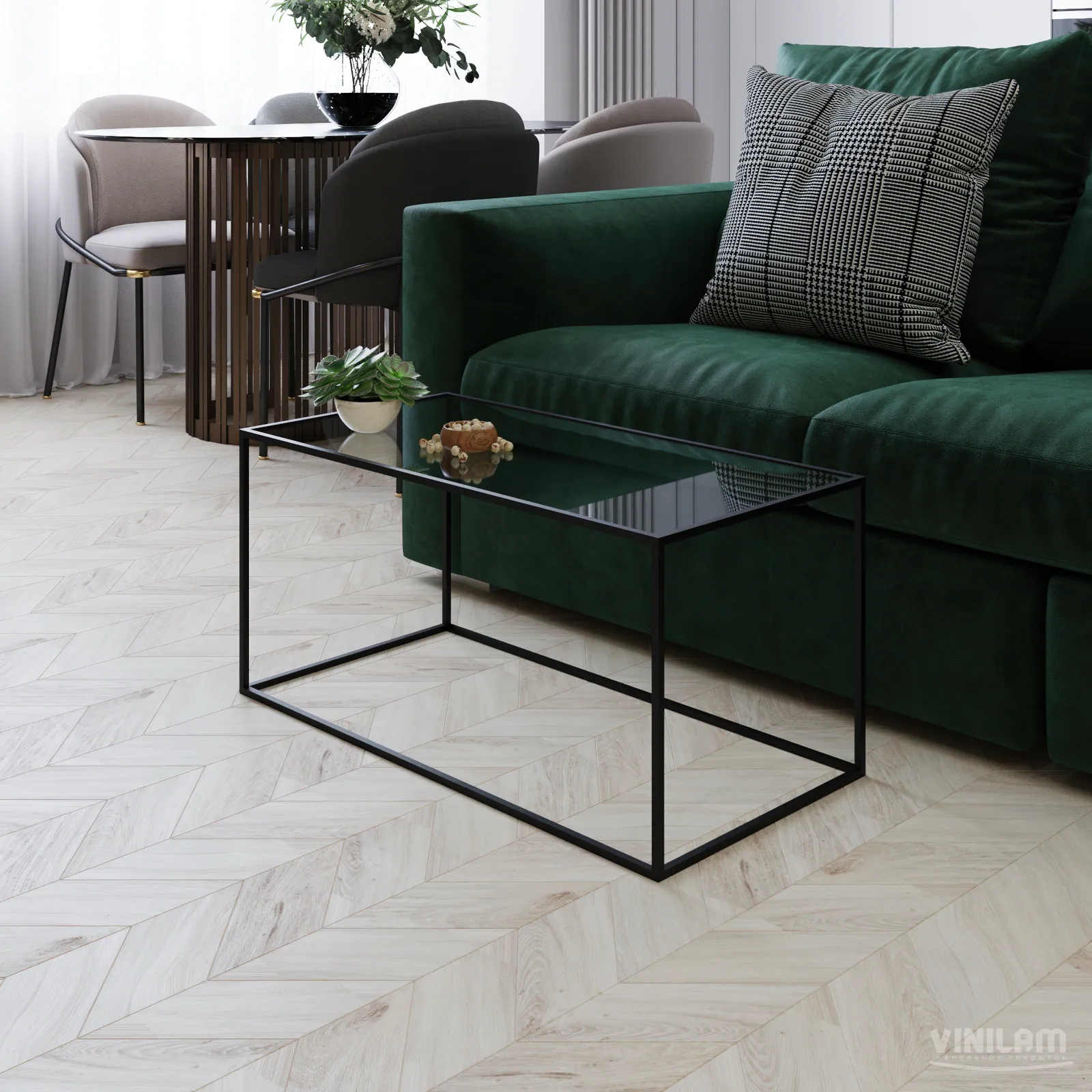 Vinilam Parquet Chevron Glue Шеврон Бриссак: в интерьере