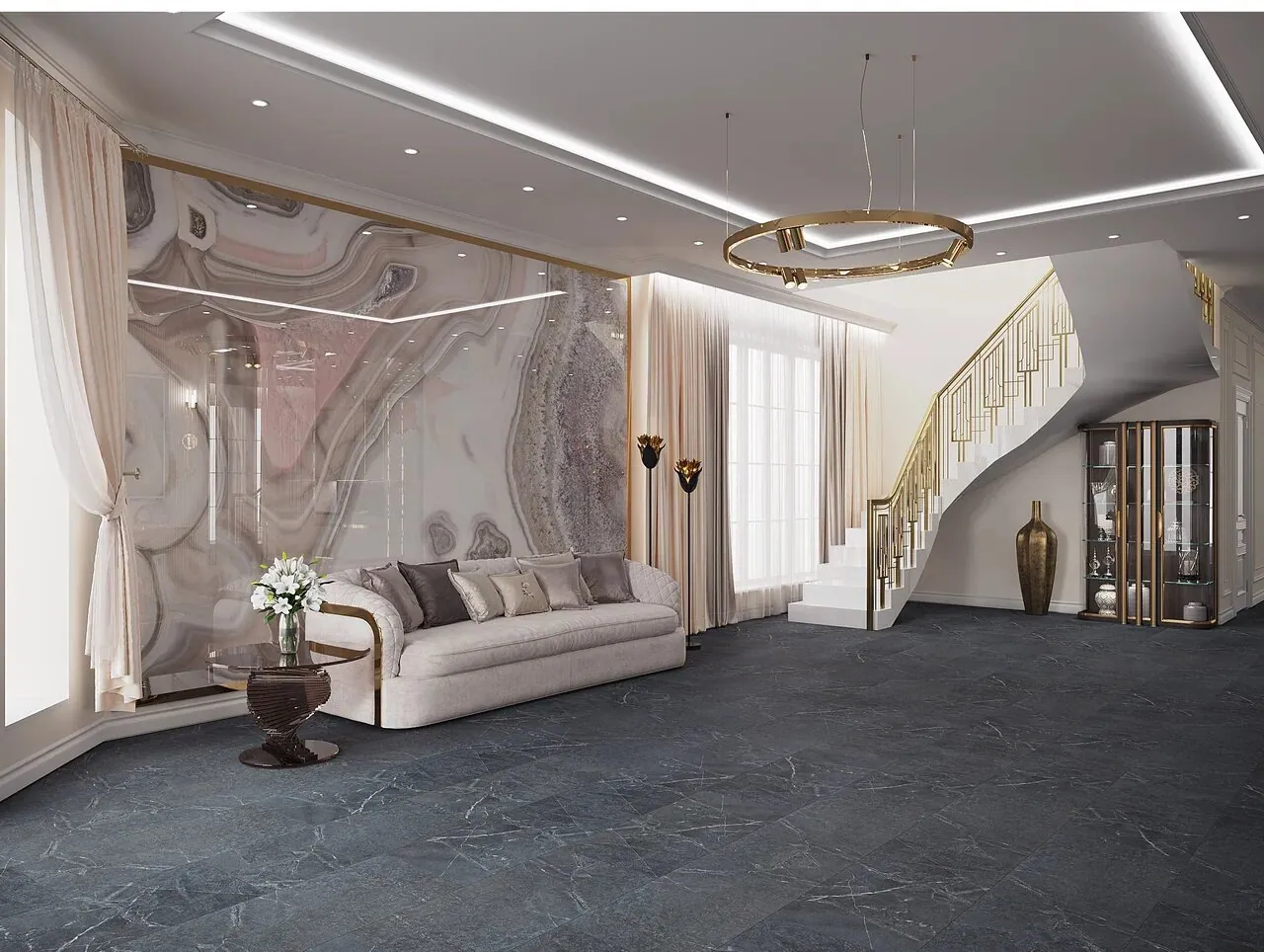 Vinilam Ceramo XXL Stone Glue Ионический Мрамор: в интерьере