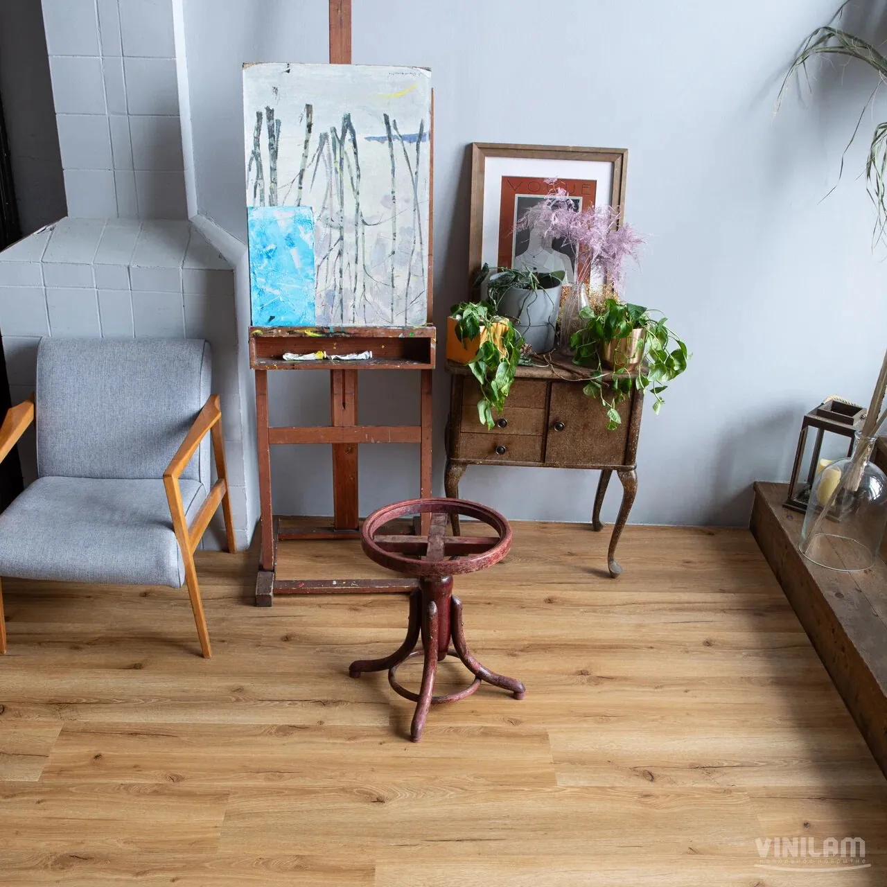 Vinilam Cork Premium WPC Дуб Мадрид: в интерьере
