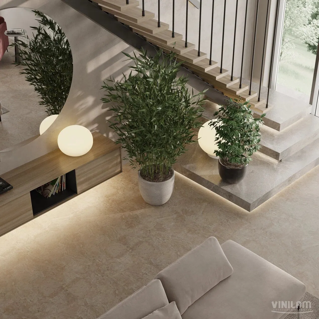 Vinilam Ceramo XXL Stone Glue Аравийский камень: в интерьере