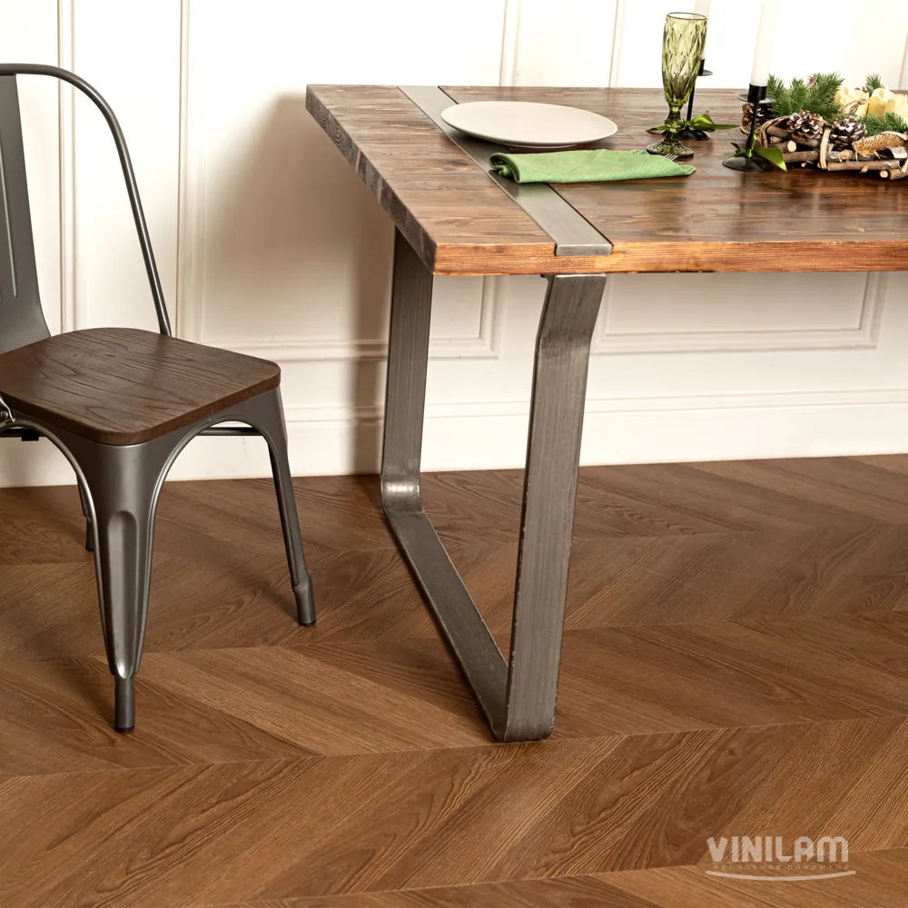 Vinilam Parquet Chevron Glue Шеврон Плезир: в интерьере