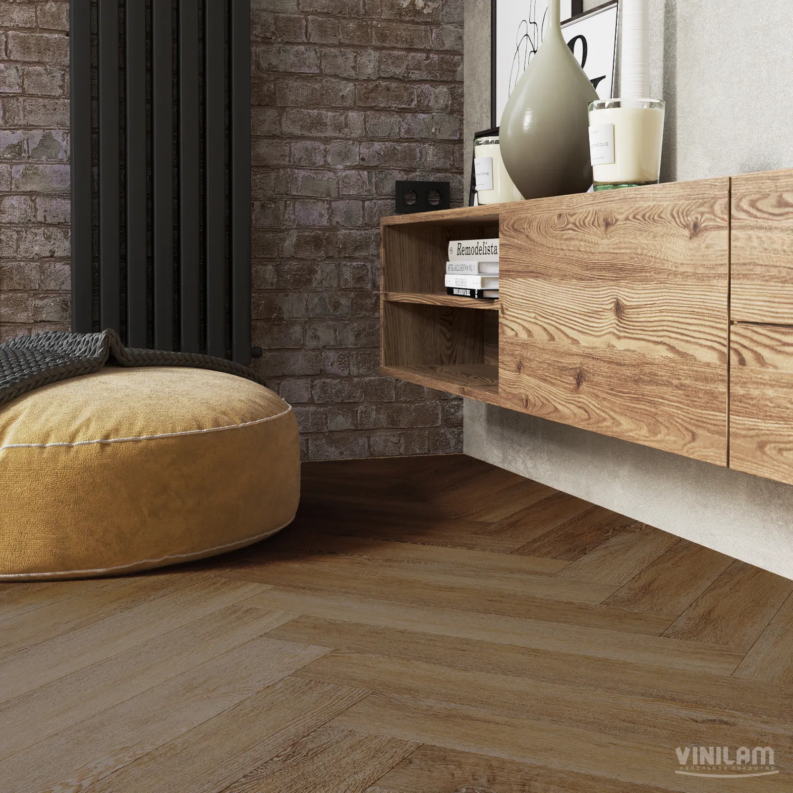 Vinilam Parquet Herringbone Click Паркет Тусон: в интерьере
