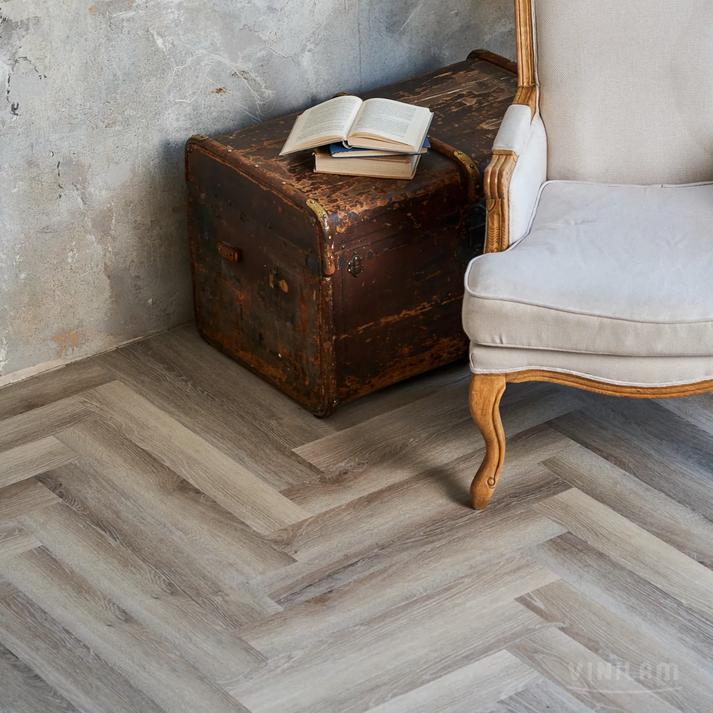 Vinilam Parquet Herringbone Click Паркет Эрмитаж: в интерьере