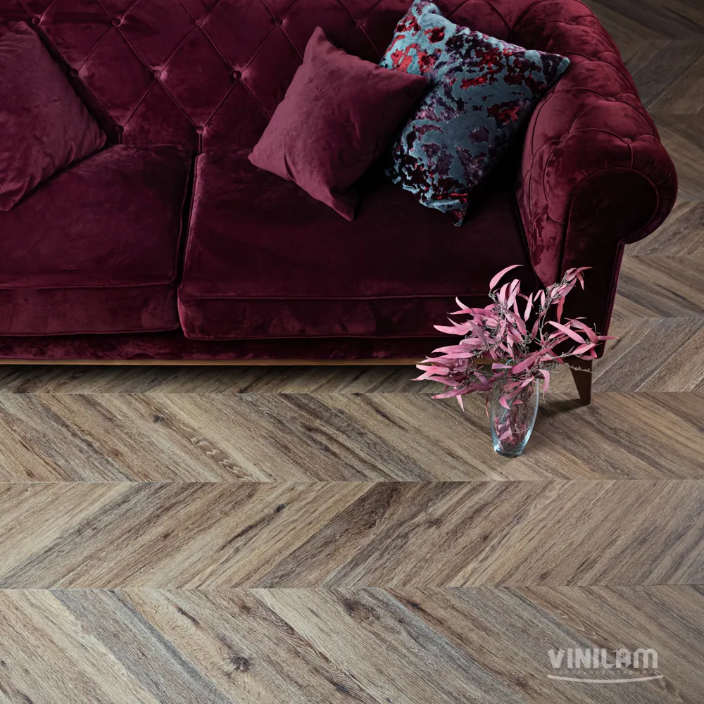 Vinilam Parquet Chevron Click Шеврон Лувр: в интерьере