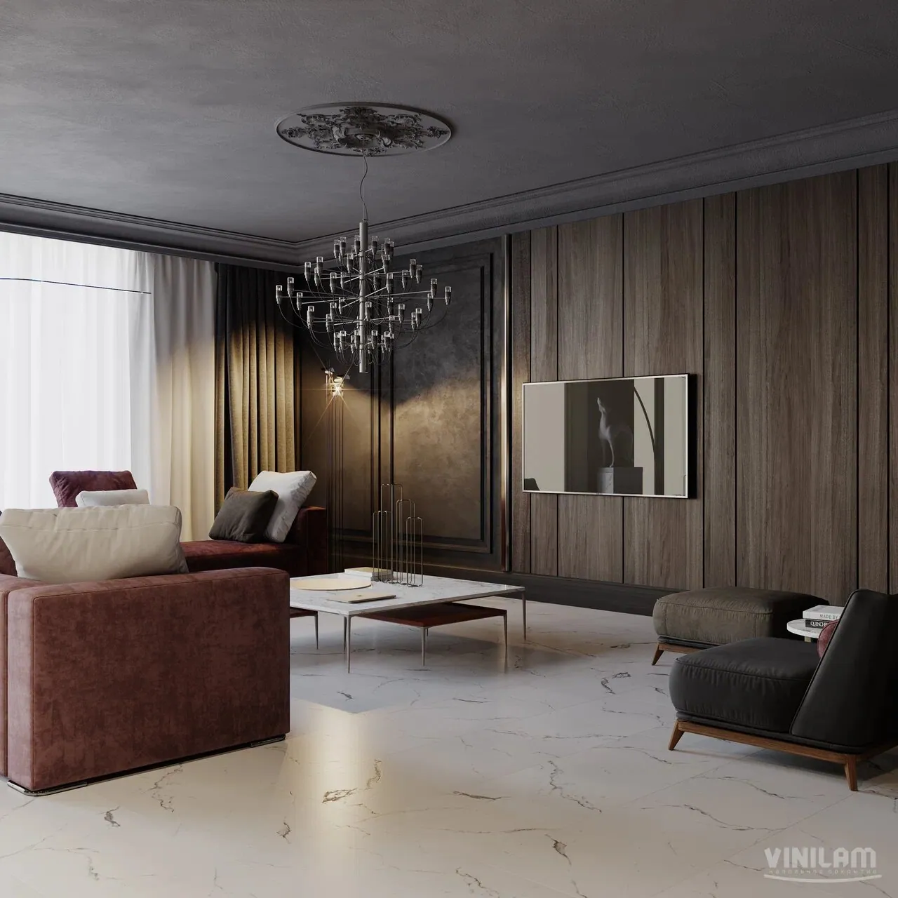 Vinilam Ceramo XXL Stone Click Итальянский мрамор: в интерьере