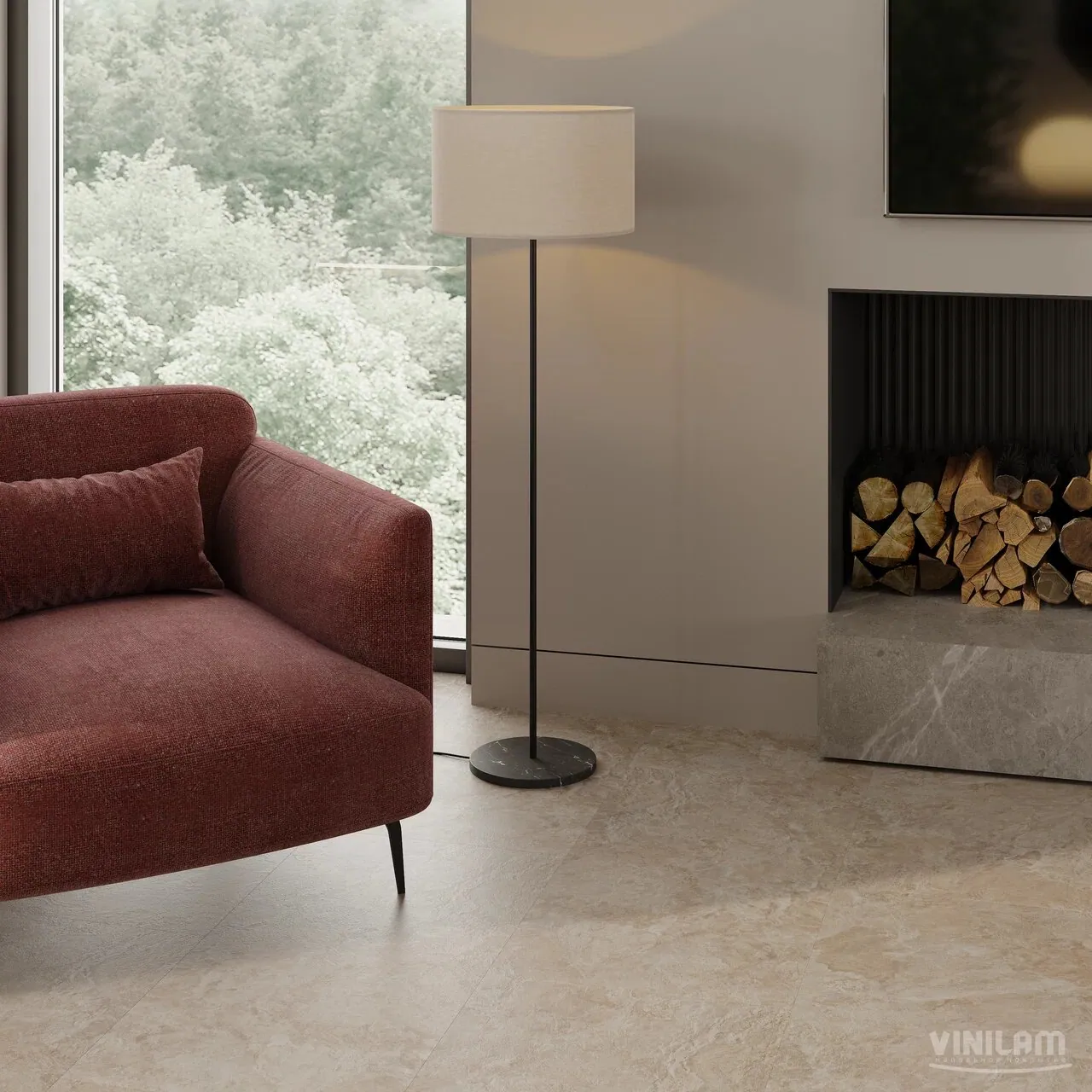Vinilam Ceramo XXL Stone Glue Аравийский камень: в интерьере