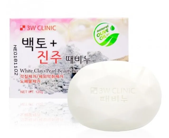 3W CLINIC Мыло кусковое ЖЕМЧУГ/БЕЛАЯ ГЛИНА White clay+Pearl Beauty Soap