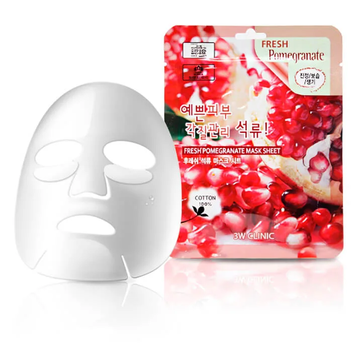 3W CLINIC НАБОР Тканевая маска для лица ГРАНАТ Fresh Pomegranate Mask Sheet