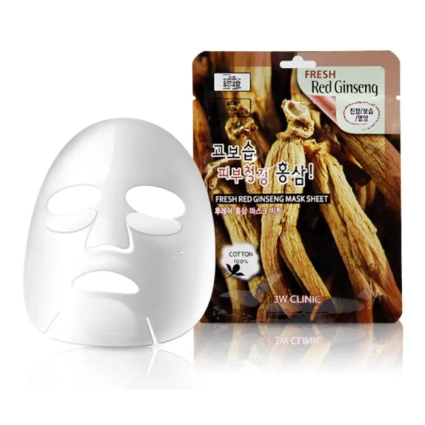 3W CLINIC НАБОР Тканевая маска для лица КРАСНЫЙ ЖЕНЬШЕНЬ Fresh Red Ginseng Mask Sheet