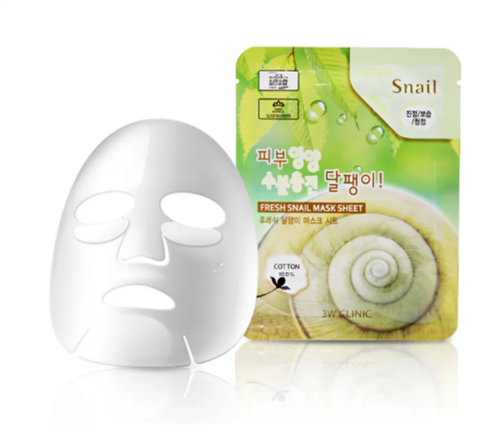 3W CLINIC НАБОР Тканевая маска для лица МУЦИН УЛИТКИ Fresh Snail Mucus Mask Sheet
