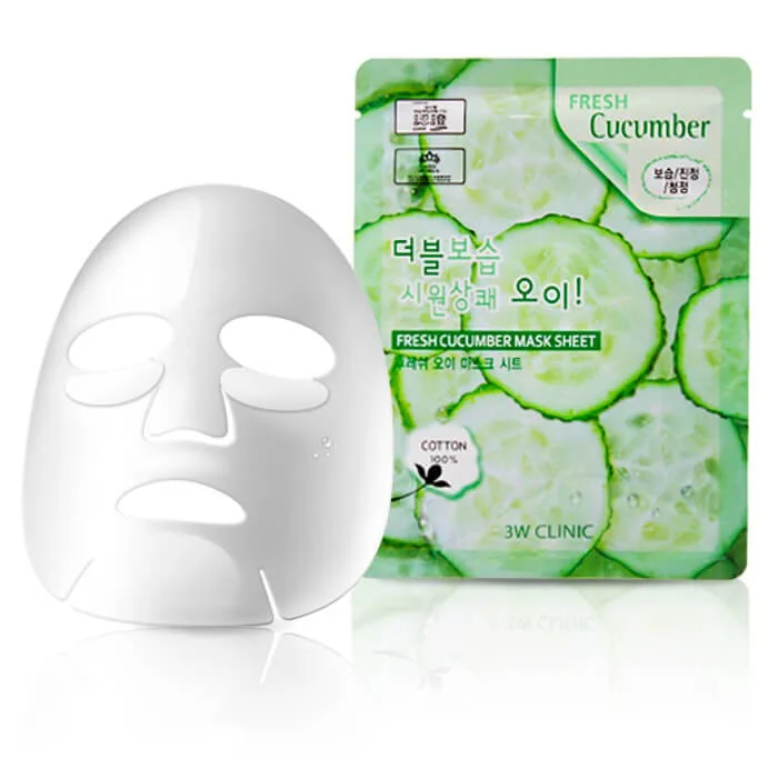 3W CLINIC НАБОР Тканевая маска для лица ОГУРЕЦ Fresh Cucumber Mask Sheet
