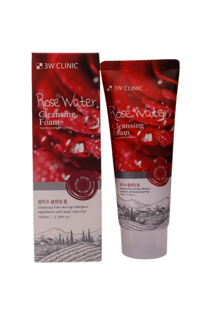3W CLINIC Пенка для умывания РОЗОВАЯ ВОДА/НАТУРАЛЬНАЯ Rose Water Foam Cleansing