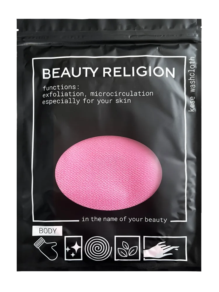 BEAUTY RELIGION Мочалка кесе для тела в форме рукавицы РОЗОВАЯ Kese Whashcloth Pink