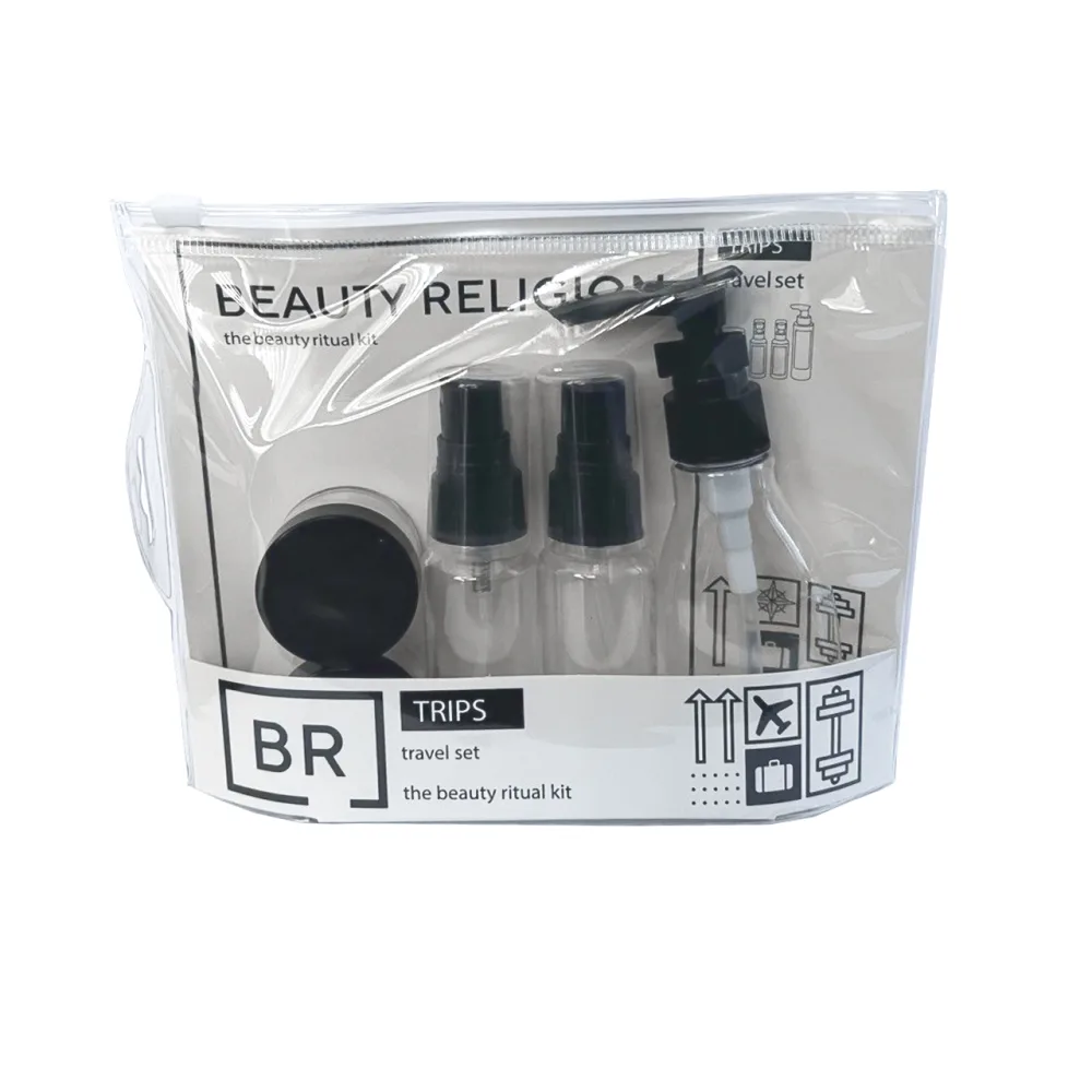 BEAUTY RELIGION НАБОР флаконов для косметических средств ЧЁРНЫЙ Travel Kit (Black), 5 шт*1 уп