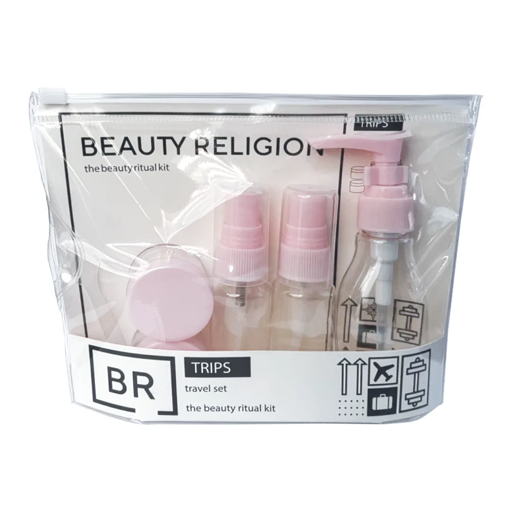 BEAUTY RELIGION НАБОР флаконов для косметических средств РОЗОВЫЙ Travel Kit (Pink), 5 шт*1 уп