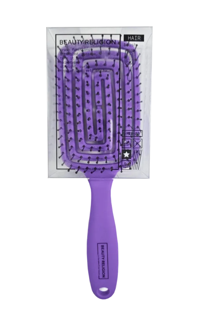 BEAUTY RELIGION Расческа для волос массажная/распутывающая ФИОЛЕТОВАЯ мини формат Massage Brush Mini Purple