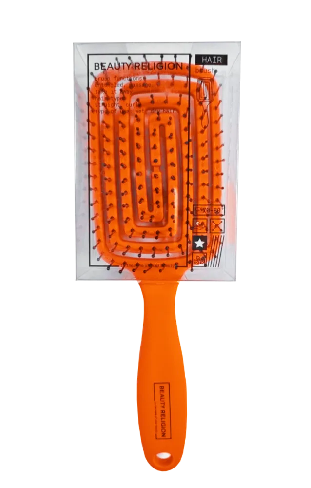 BEAUTY RELIGION Расческа для волос массажная/распутывающая ОРАНЖЕВАЯ Massage Brush Orange