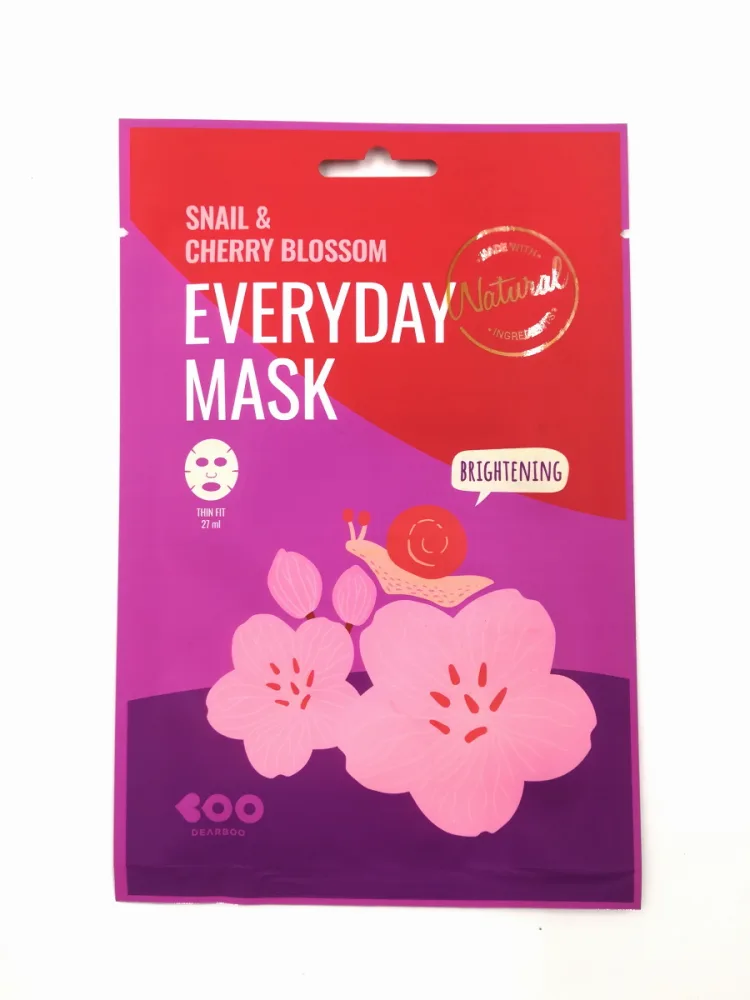 DEARBOO Маска для лица тканевая ЭКСТРАКТ МУЦИНА УЛИТКИ И ЦВЕТЫ САКУРЫ Snail&Cherry Blossom Everyday Mask, 27
