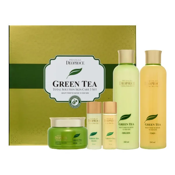 DEOPROCE НАБОР для лица дорожный ЗЕЛЕНЫЙ ЧАЙ (тонер, эмульсия, крем*2) Premium Green Tea Total Solution 3 Set, 260 мл*2 шт/100 мл/30 мл*2 шт