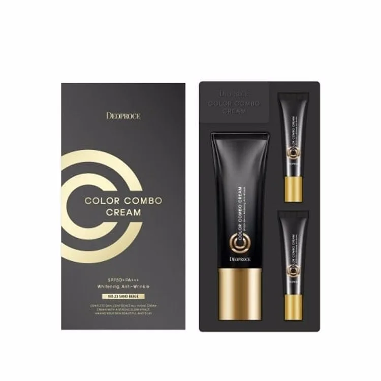 DEOPROCE НАБОР тональных средств для лица: СС-крем солнцезащитный Color Combo Cream Special Set SPF50+ PA+++ No.23, 40 мл+5 мл+5 мл