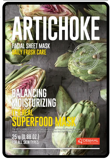 DERMAL Маска для лица тканевая АРТИШОК It's Real Superfood Mask ARTICHOKE
