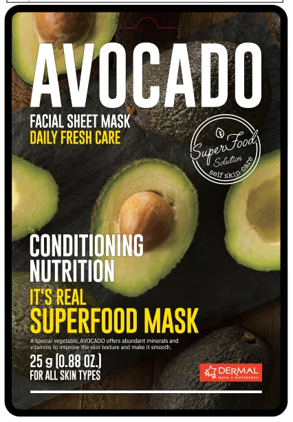 DERMAL Маска для лица тканевая АВОКАДО It's Real Superfood Mask AVOCADO
